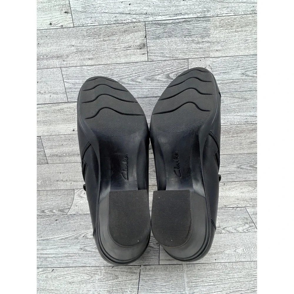 Clarks Collection Black Leather Ankle Booties Side Zip Block Heel Women Sz 8.5W‎